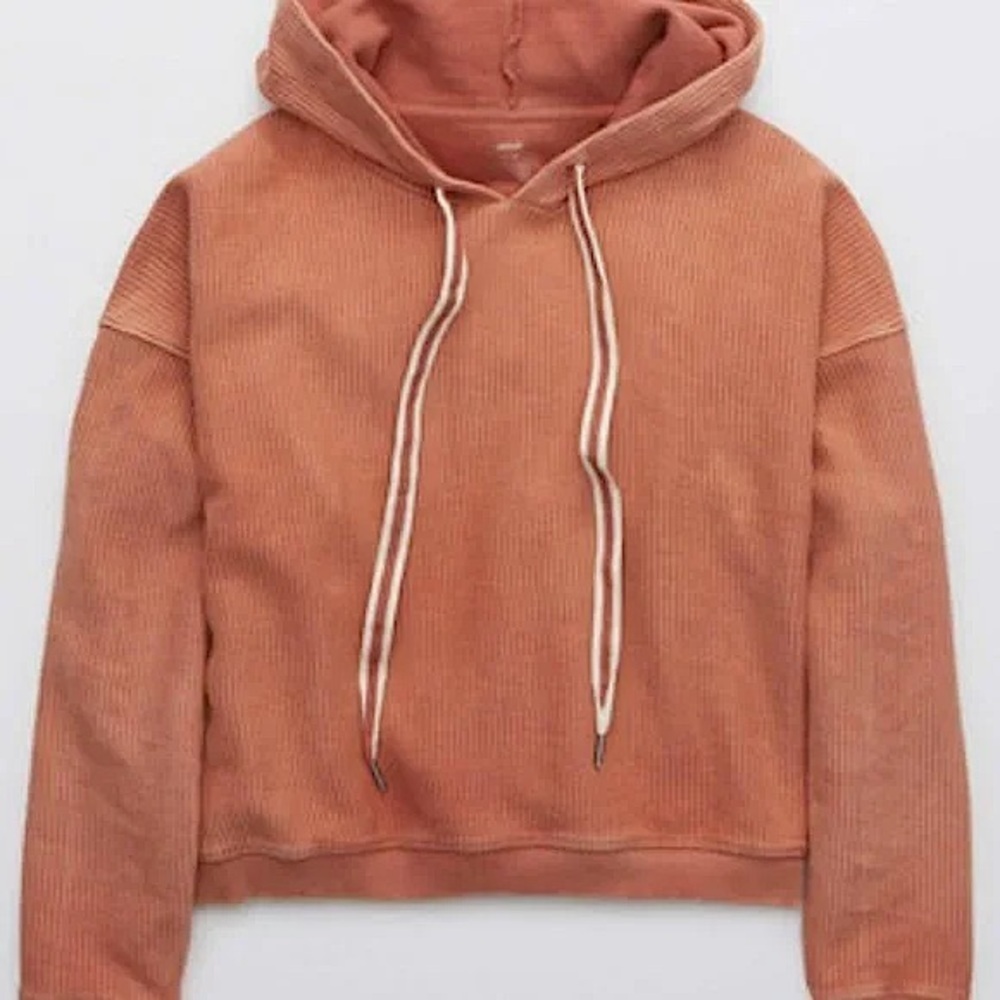 Aerie New Love Corded Cropped Hoodie in Orange Size M